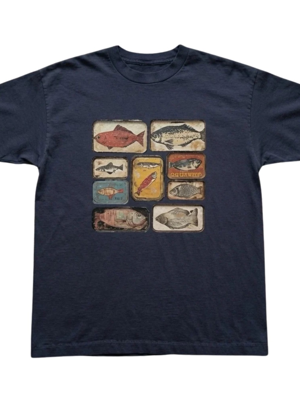Navy Fish Illustration Tee - Gift For Her For Him